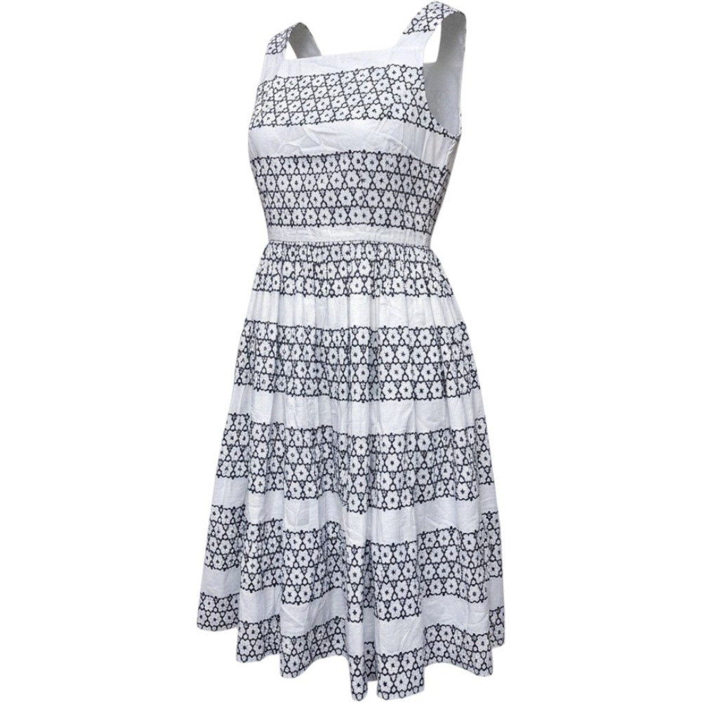 Brooks Brothers Red Fleece White Navy Floral Eyelet Midi Dress Square Neck 10